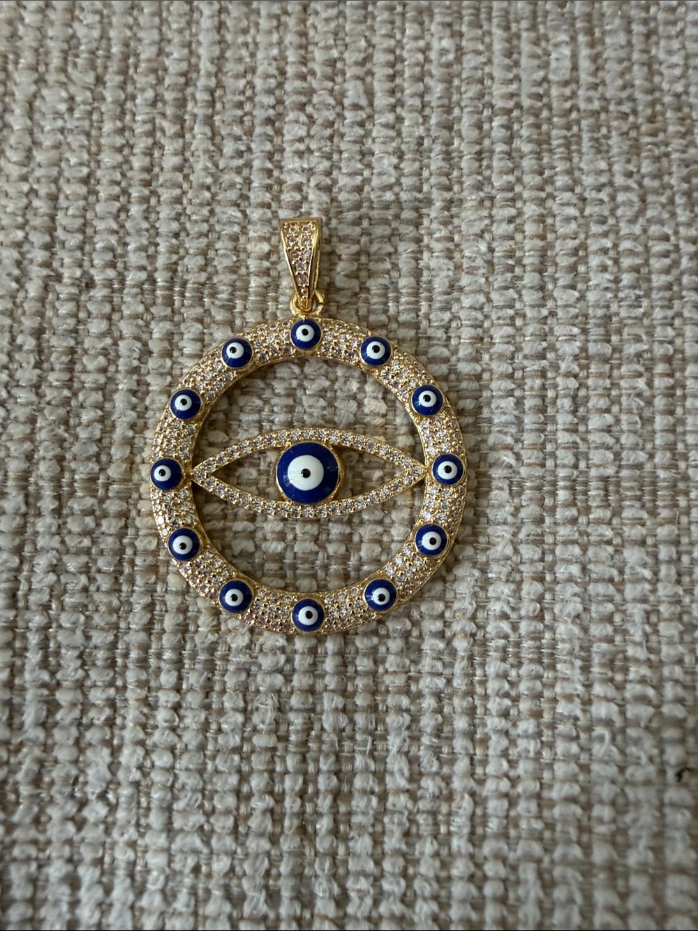 Gold Plated Blue Evil Eye Circle Pendant